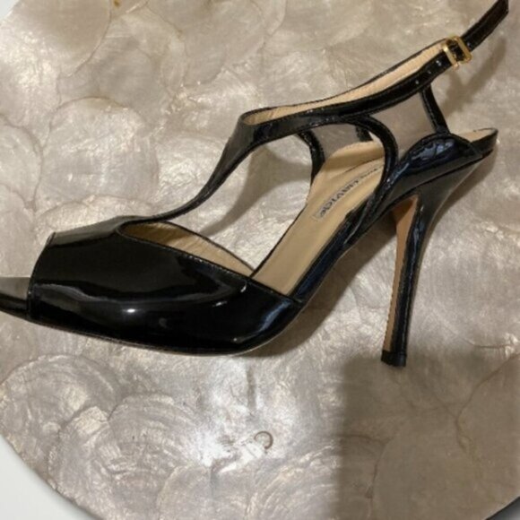Charles David T-strap Patent Leather Peep Toe Heels Sz 8 AB - Picture 7 of 10